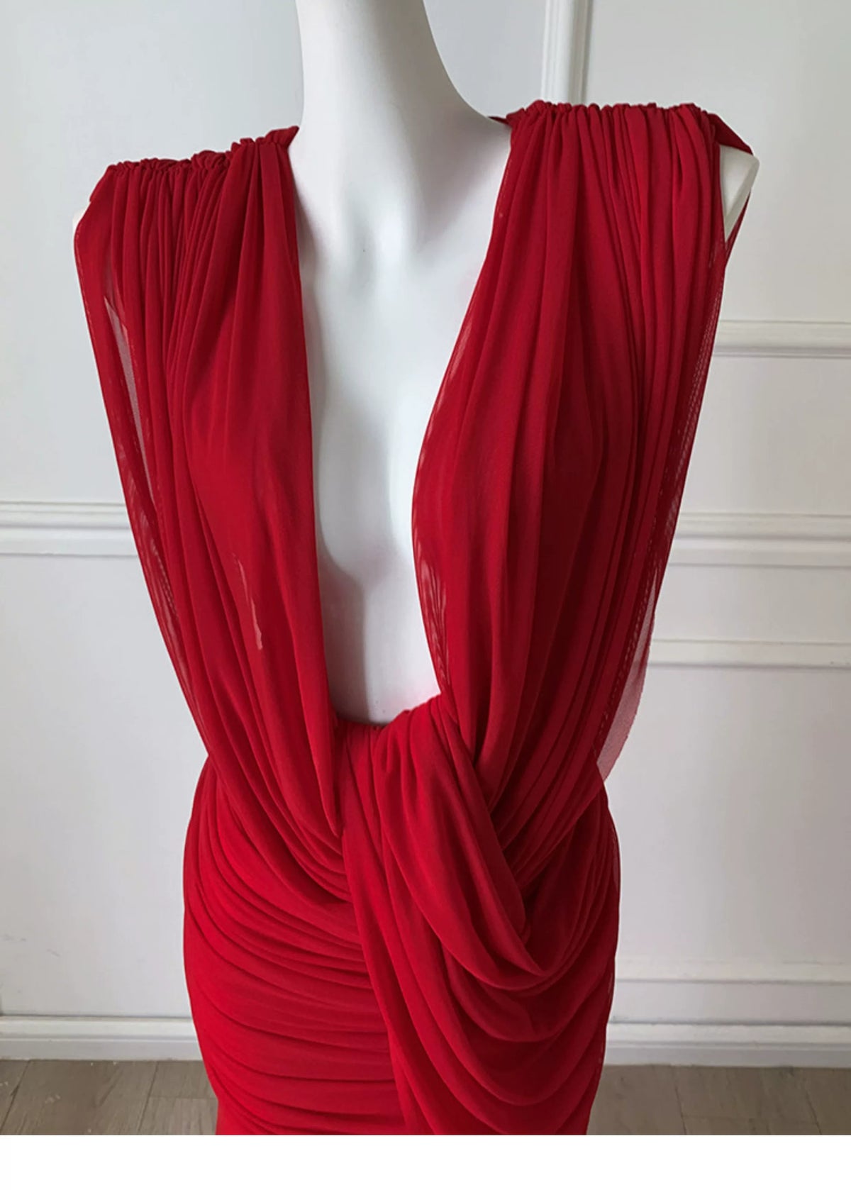 Red Deep V Mermaid Formal Evening Gown F0467