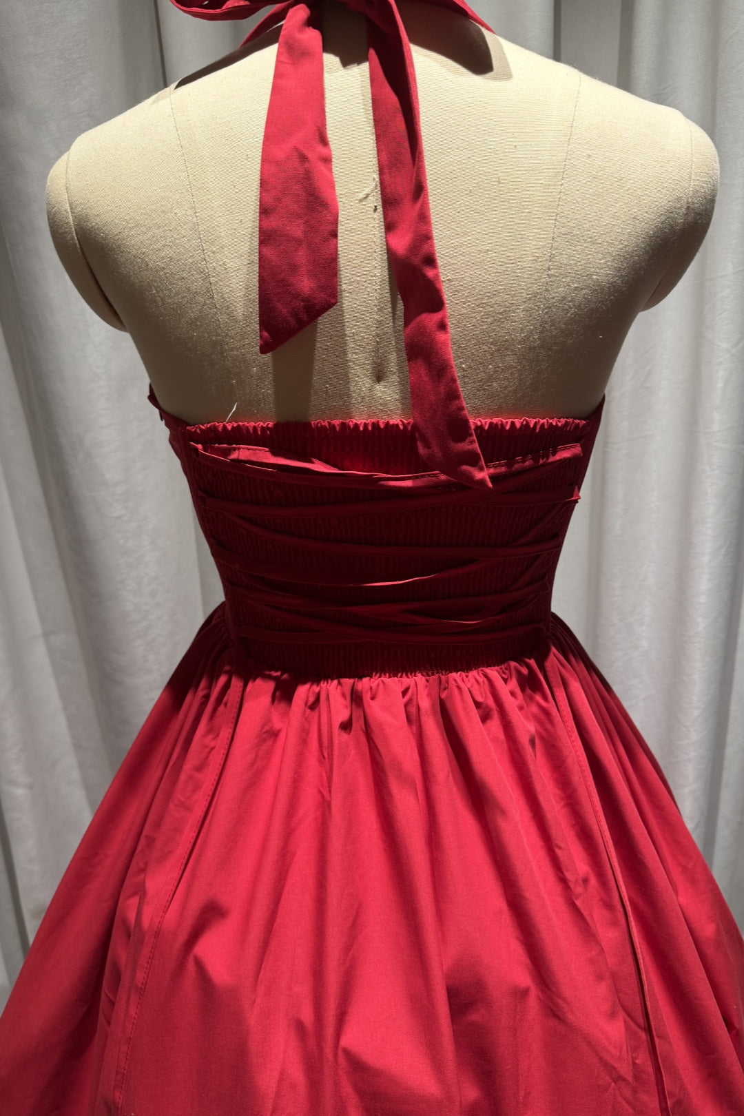Red Halter Midi Party Dress Corset Back Short Prom Homecoming Gown F0428