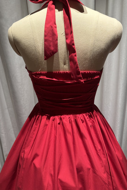 Red Halter Midi Party Dress Corset Back Short Prom Homecoming Gown F0428