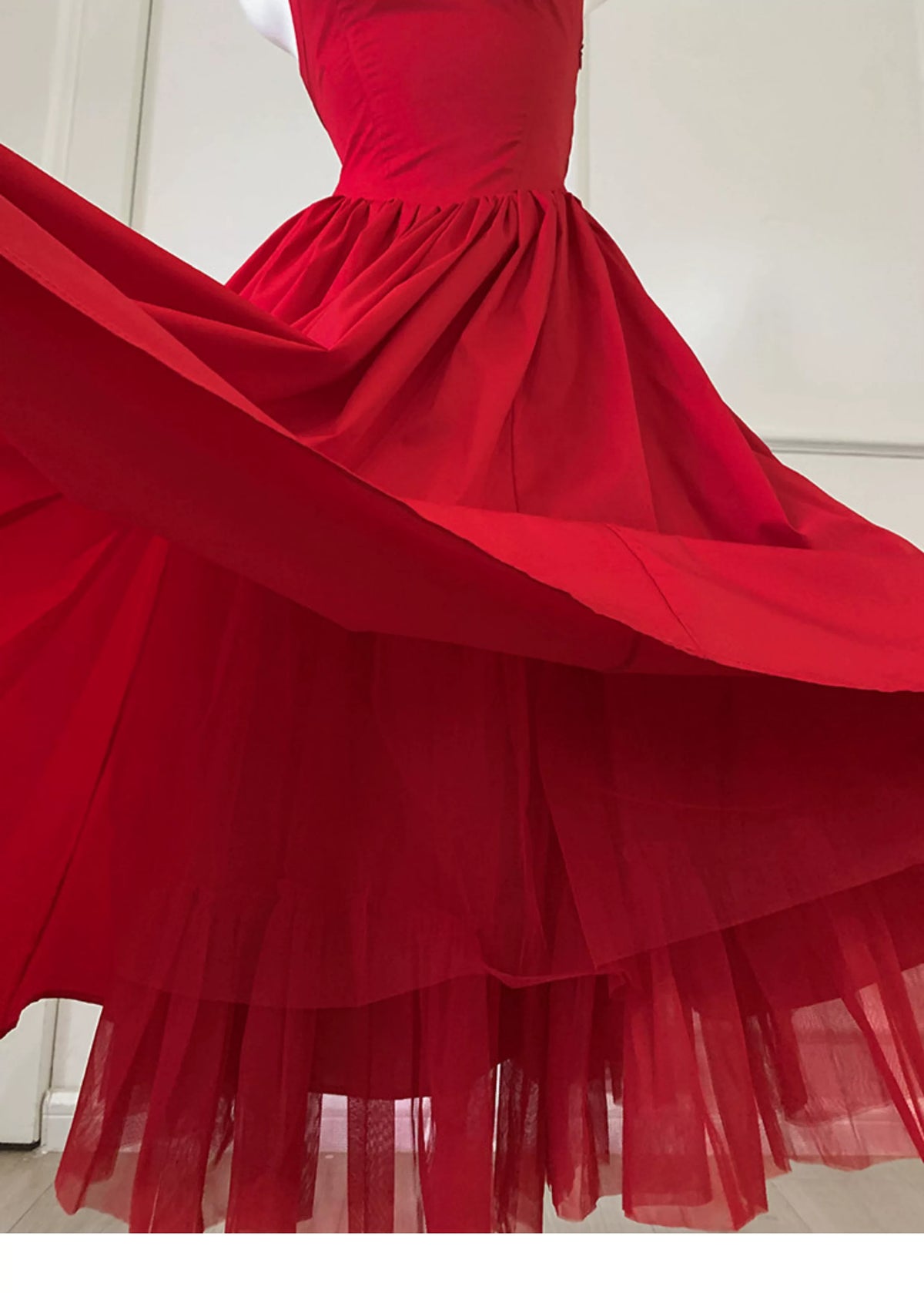 Red Halter Midi Party Dress F0472