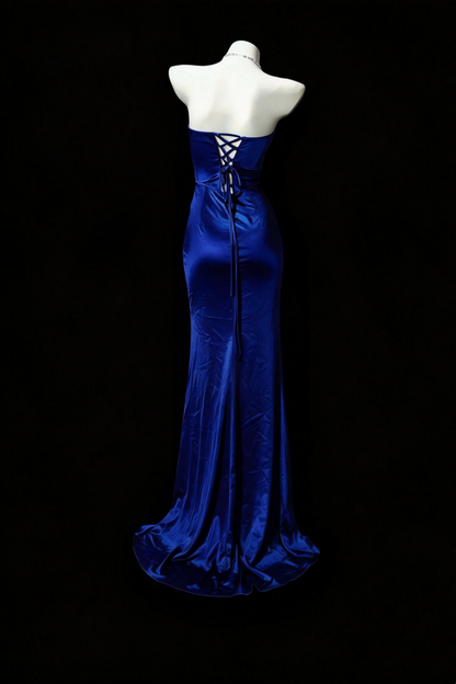 Royal Blue Strapless Sweetheart Satin Mermaid Dress F0348
