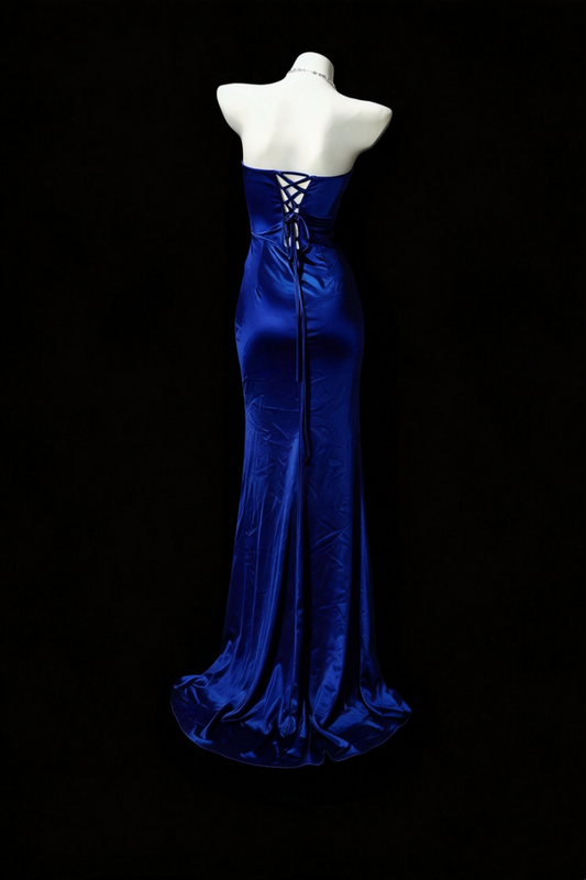 Royal Blue Strapless Sweetheart Satin Mermaid Dress F0348