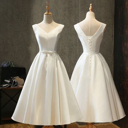 white satin midi dress, front and back view with lace up back
