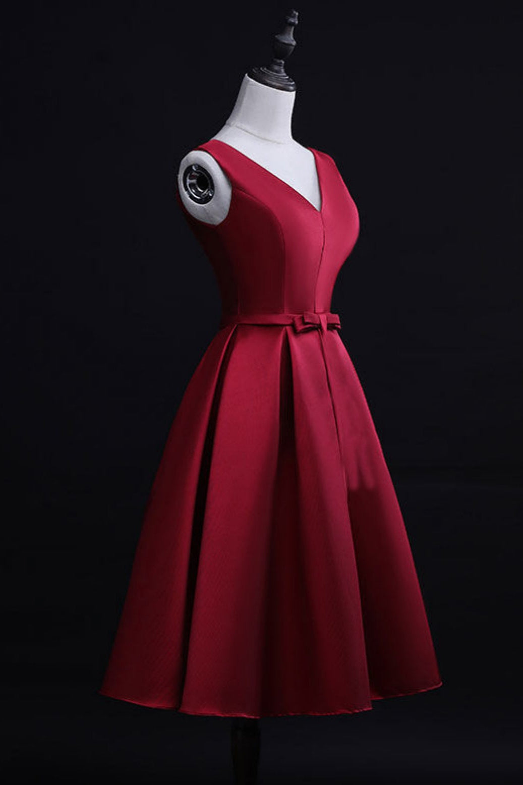 burgundy satin midi dress side view
