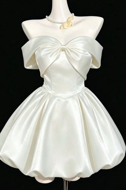 Satin Bow Strapless Short Puff Dress Cocktail Gown F0200