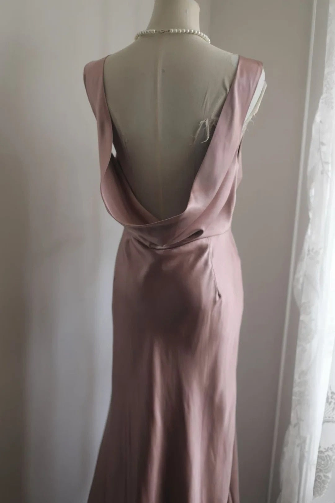 Sleeveless Cowl Back Satin Mermaid Maxi Formal Dress F0531