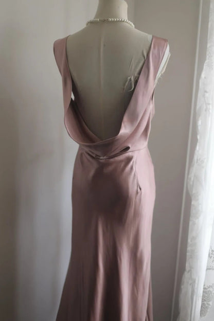 Sleeveless Cowl Back Satin Mermaid Maxi Formal Dress F0531