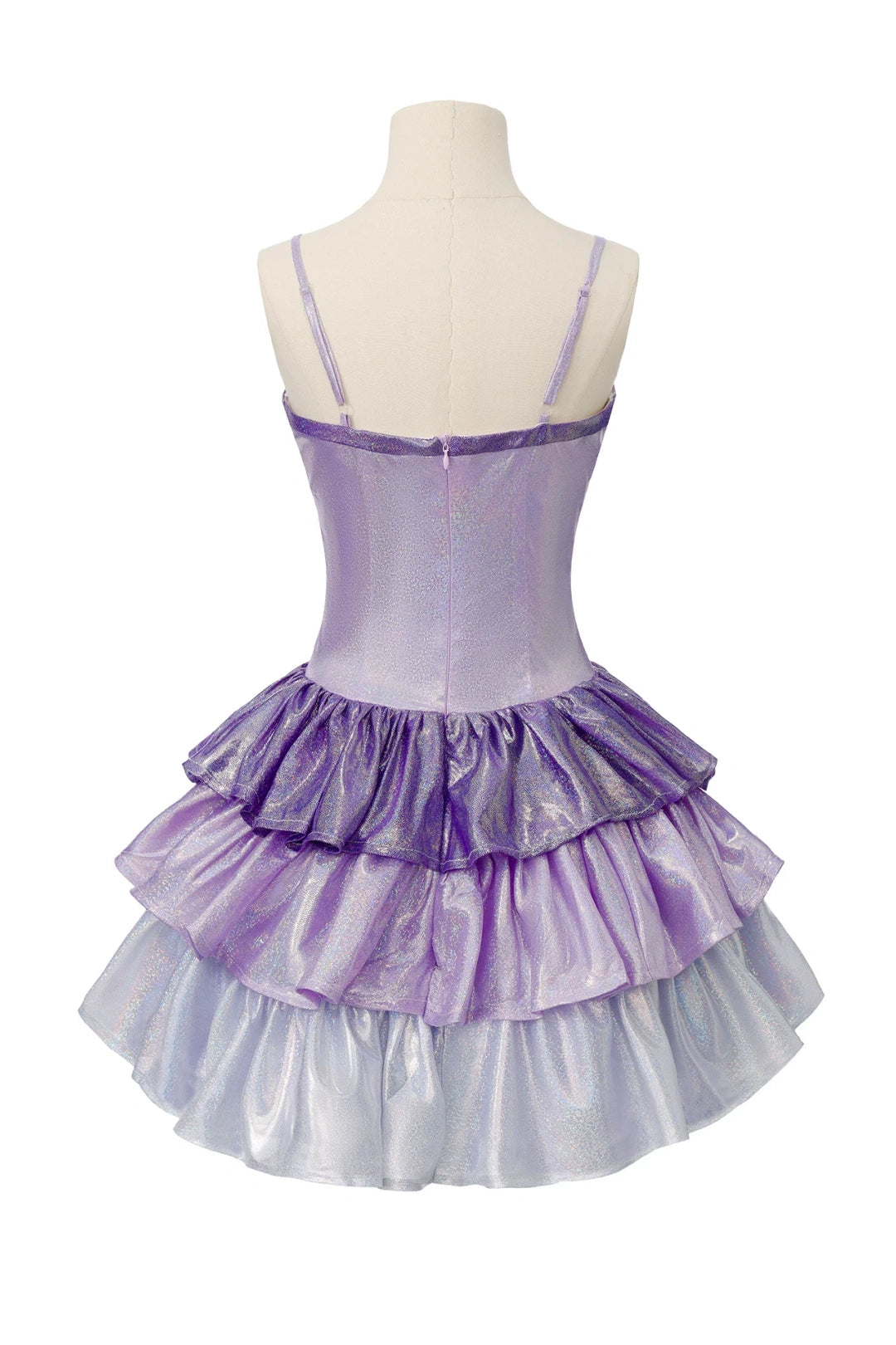 Spaghetti Strap Holographic Purple Tiered Mini Homecoming Dress With Bow F0326