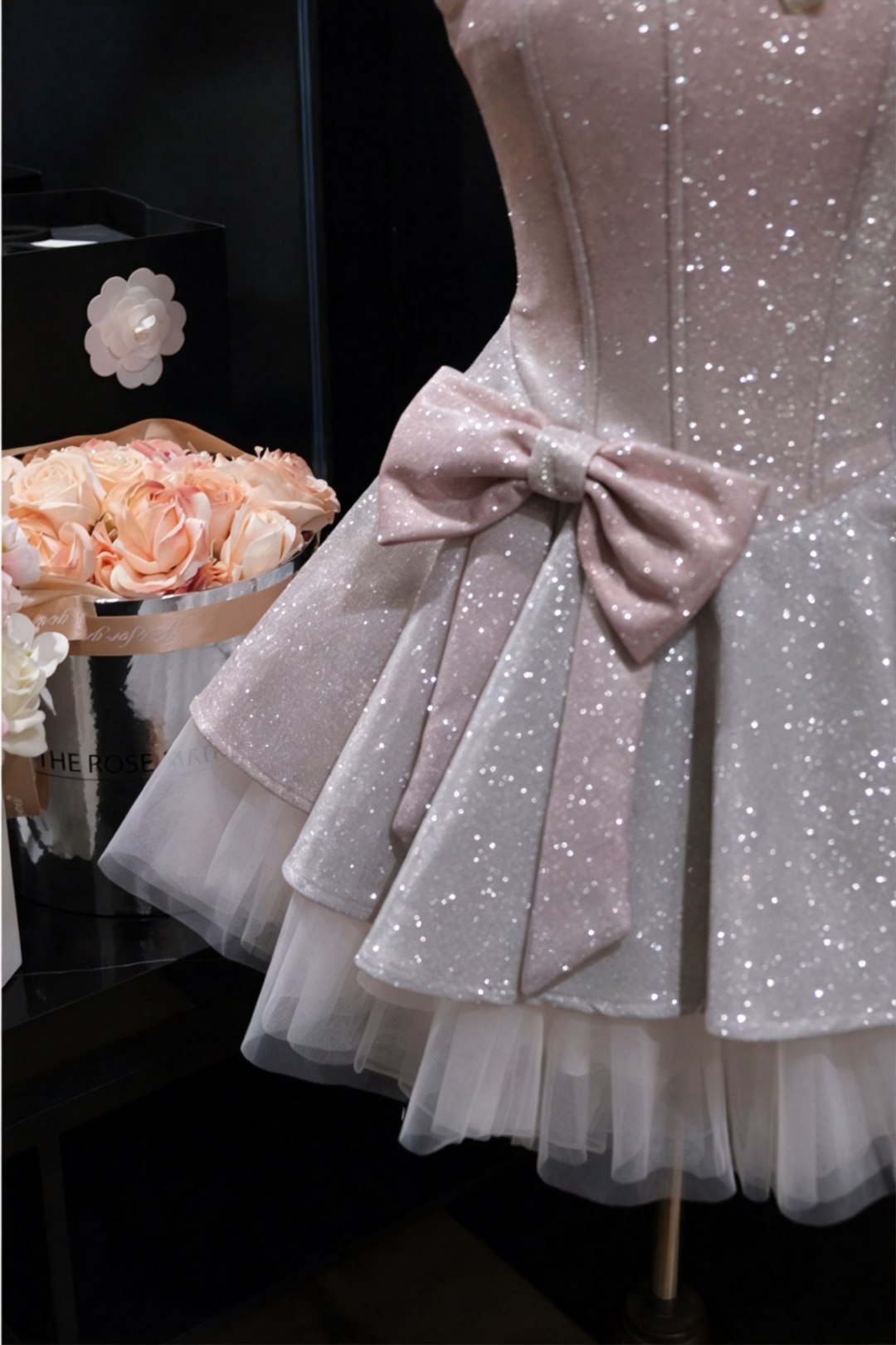 Sparkly Spaghetti Strap Homecoming Dress Bow Princess Mini Dress F0296
