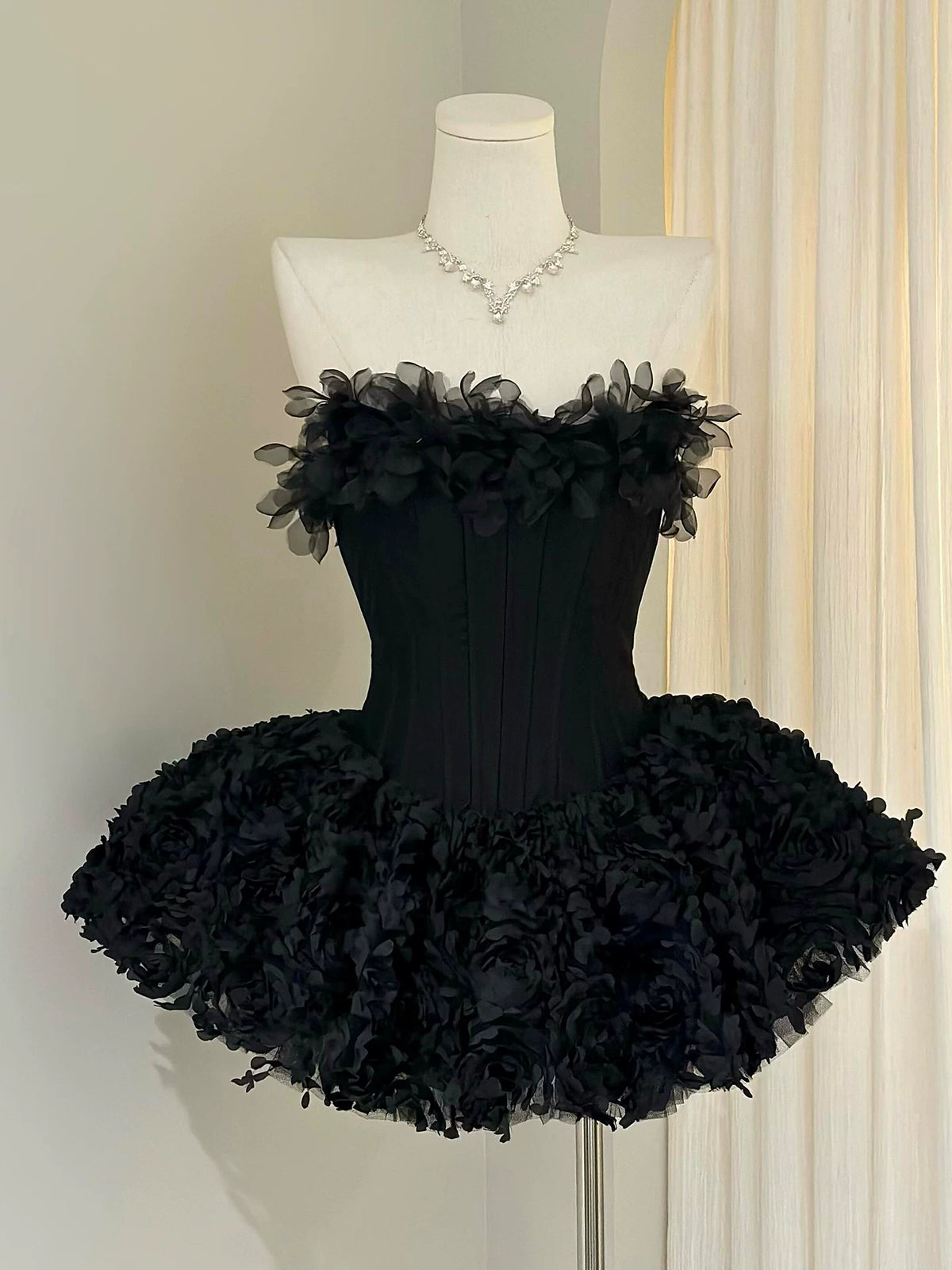 Strapless 3D Floral Corset Mini Homecoming Dress F0314