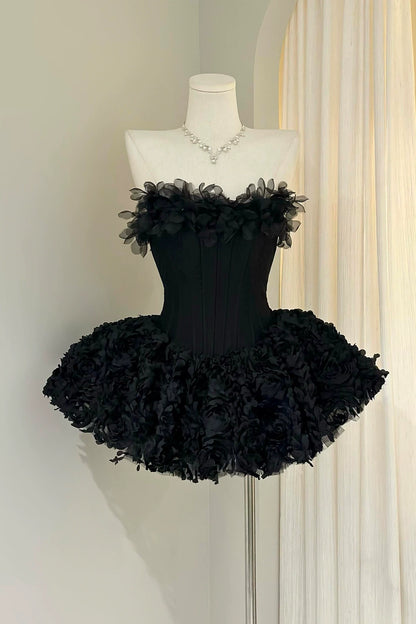 Strapless 3D Floral Corset Mini Homecoming Dress F0314