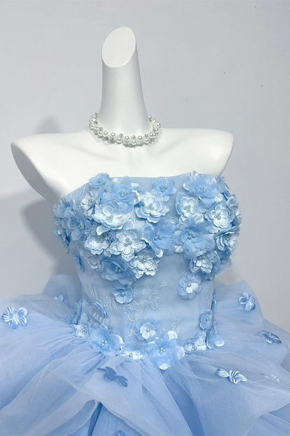 Strapless 3D Floral Tulle Homecoming Dress Puffy Mini Princess Dress F0298