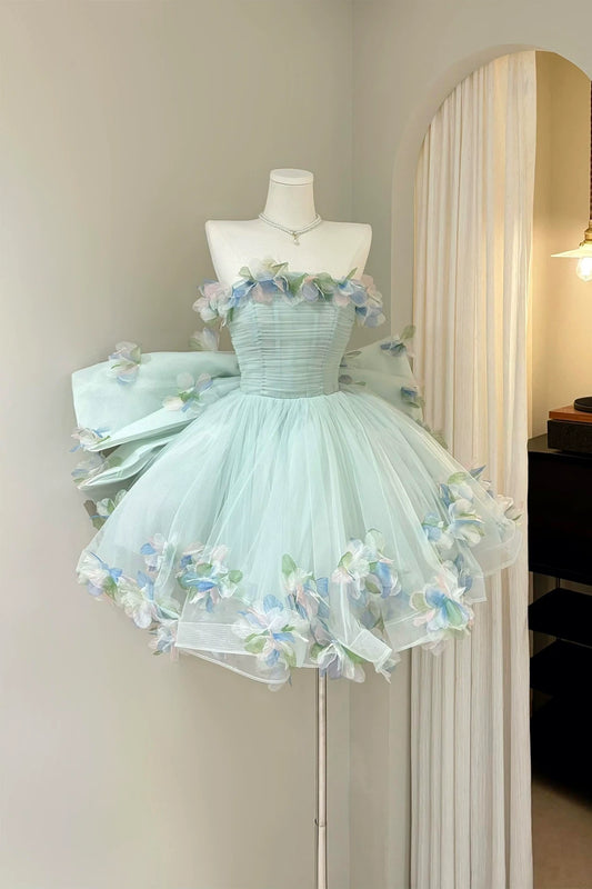 Strapless 3D Floral Tulle Mini Homecoming Dress F0317