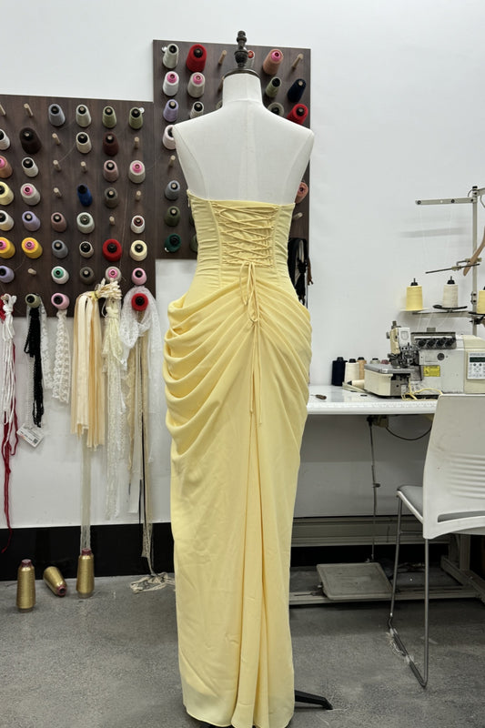 Strapless Draped Chiffon Bridesmaid Dress Side Slit Formal Gown F0423