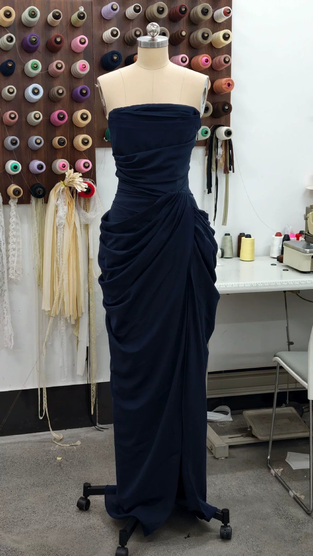 Strapless Draped Chiffon Bridesmaid Dress Side Slit Formal Gown F0423