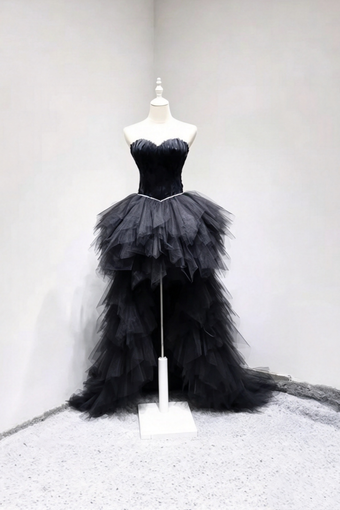 Strapless Feather High Low Tulle Prom Dress Corset Back Evening Gown F0293