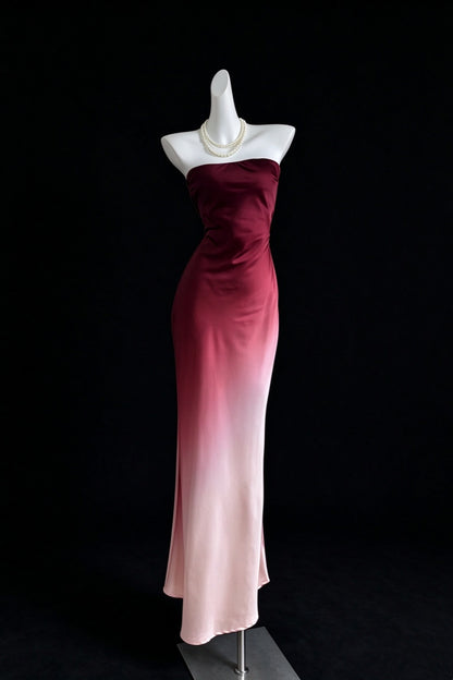Strapless Gradient Satin Mermaid Maxi Formal Dress F0529