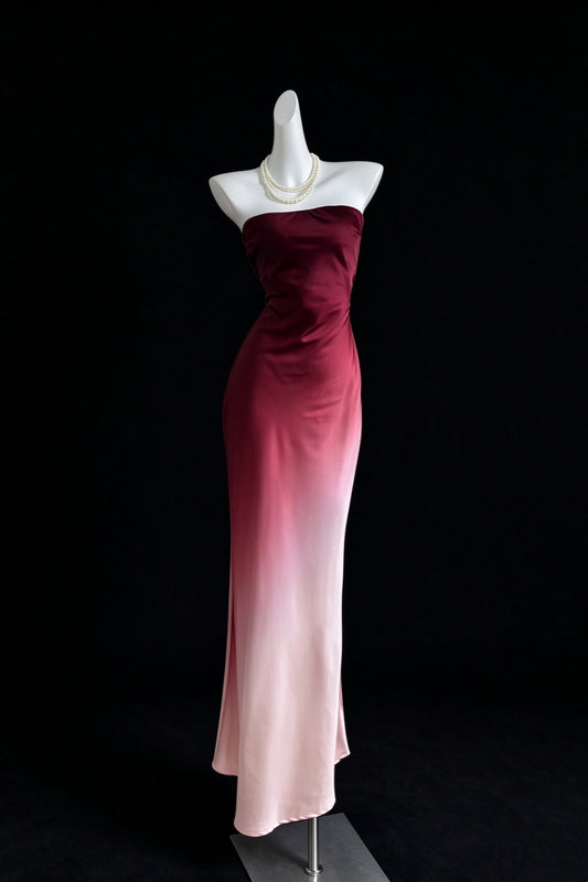 Strapless Gradient Satin Mermaid Maxi Formal Dress F0529