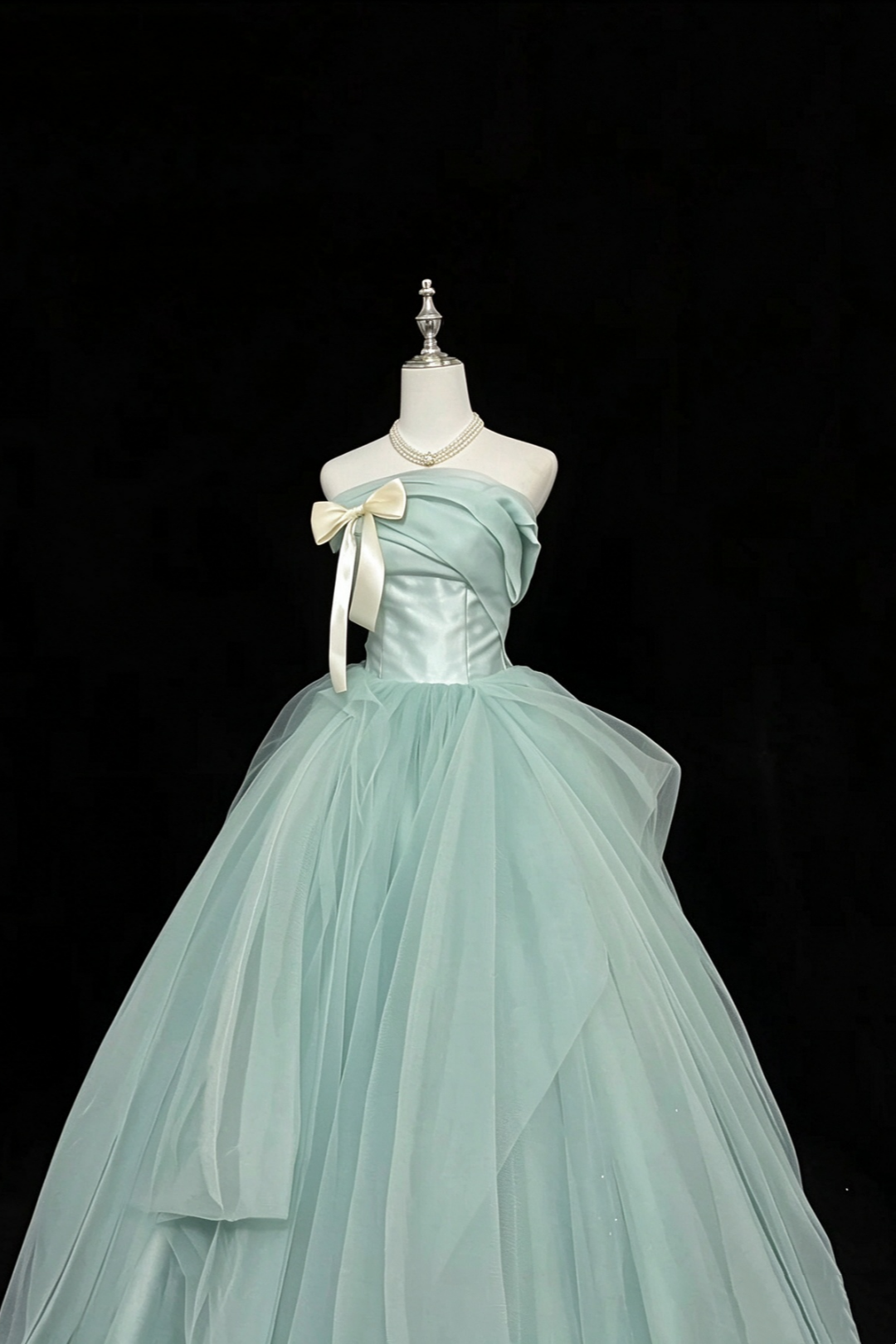 Strapless Mint Green Tulle Prom Gown Princess A-Line Formal Dress F0379