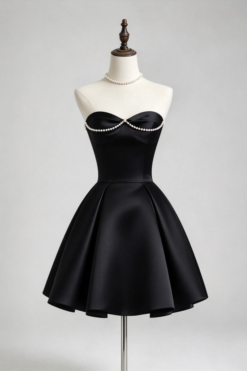 Original Design Strapless Pearl Sweetheart Satin A-line Mini Homecoming Dress F0340
