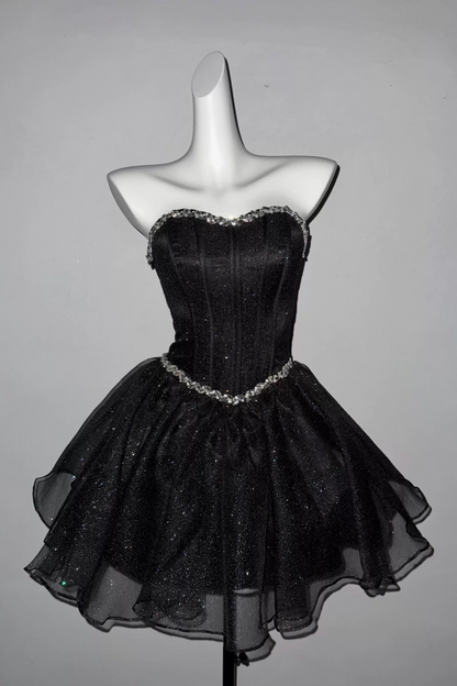 Strapless Rhinestone Glitter Tulle Mini Homecoming Dress F0318