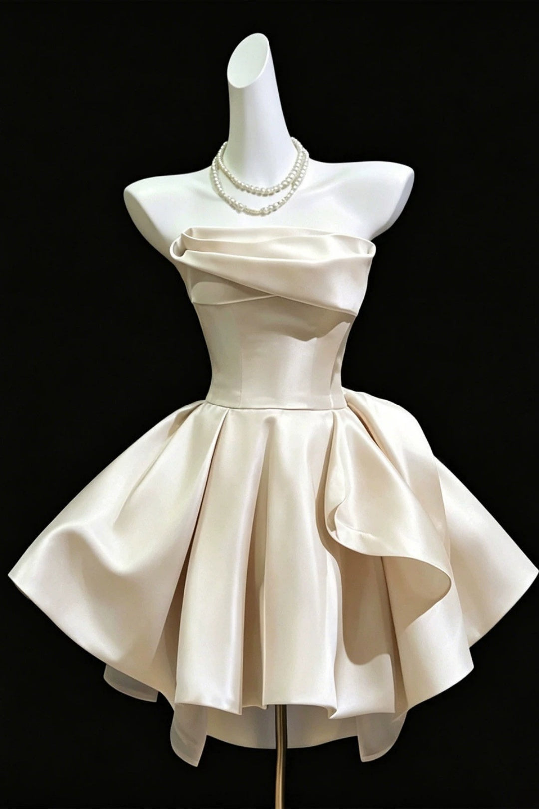 Strapless Satin Homecoming Dress Pleated Mini Party Dress With Side Bow F0294