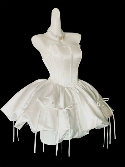 Strapless Satin Puffy Mini Homecoming Dress With Side Bows F0311
