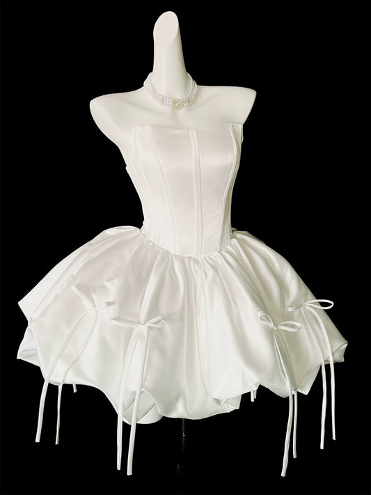 Strapless Satin Puffy Mini Homecoming Dress With Side Bows F0311