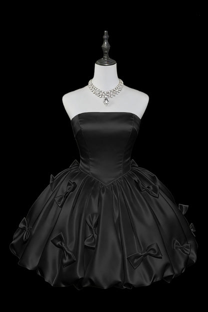 f0229-black-strapless-bow-short-formal-dress
