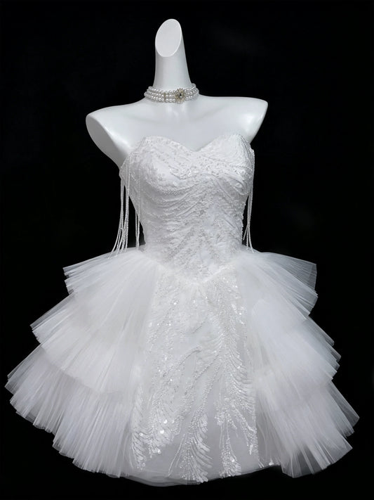 Strapless Sweetheart Satin Puffy Mini Homecoming Dress F0316