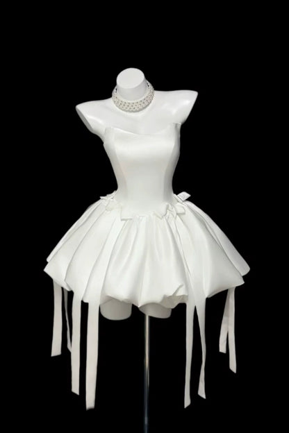 Strapless Sweetheart Satin Puffy Mini Homecoming Dress F0315
