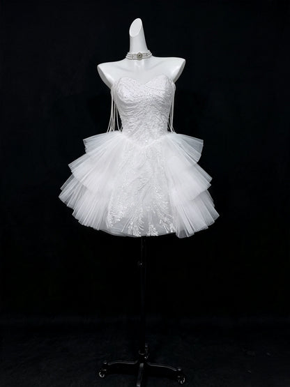Strapless Sweetheart Satin Puffy Mini Homecoming Dress F0316