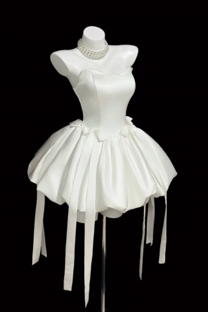 Strapless Sweetheart Satin Puffy Mini Homecoming Dress F0315