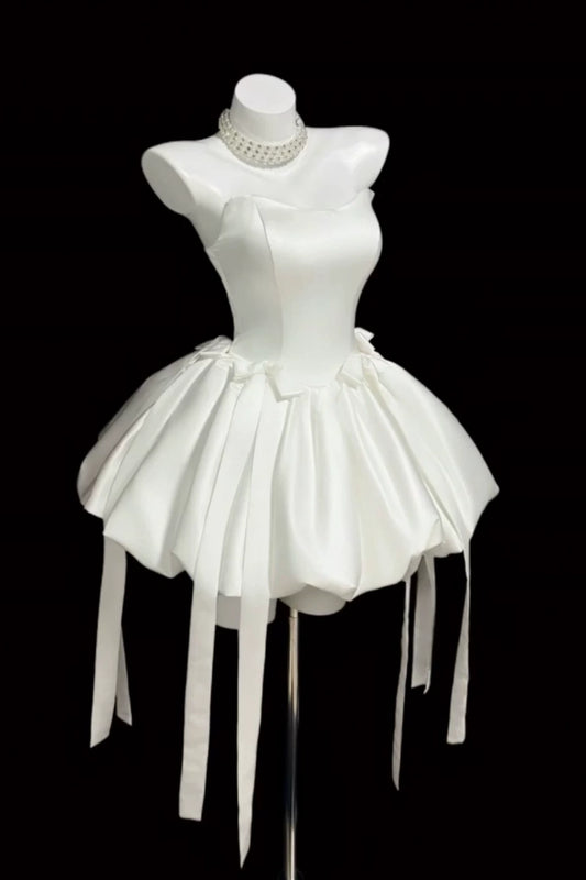 Strapless Sweetheart Satin Puffy Mini Homecoming Dress F0315