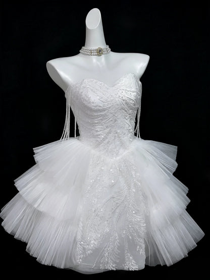 Strapless Sweetheart Satin Puffy Mini Homecoming Dress F0316
