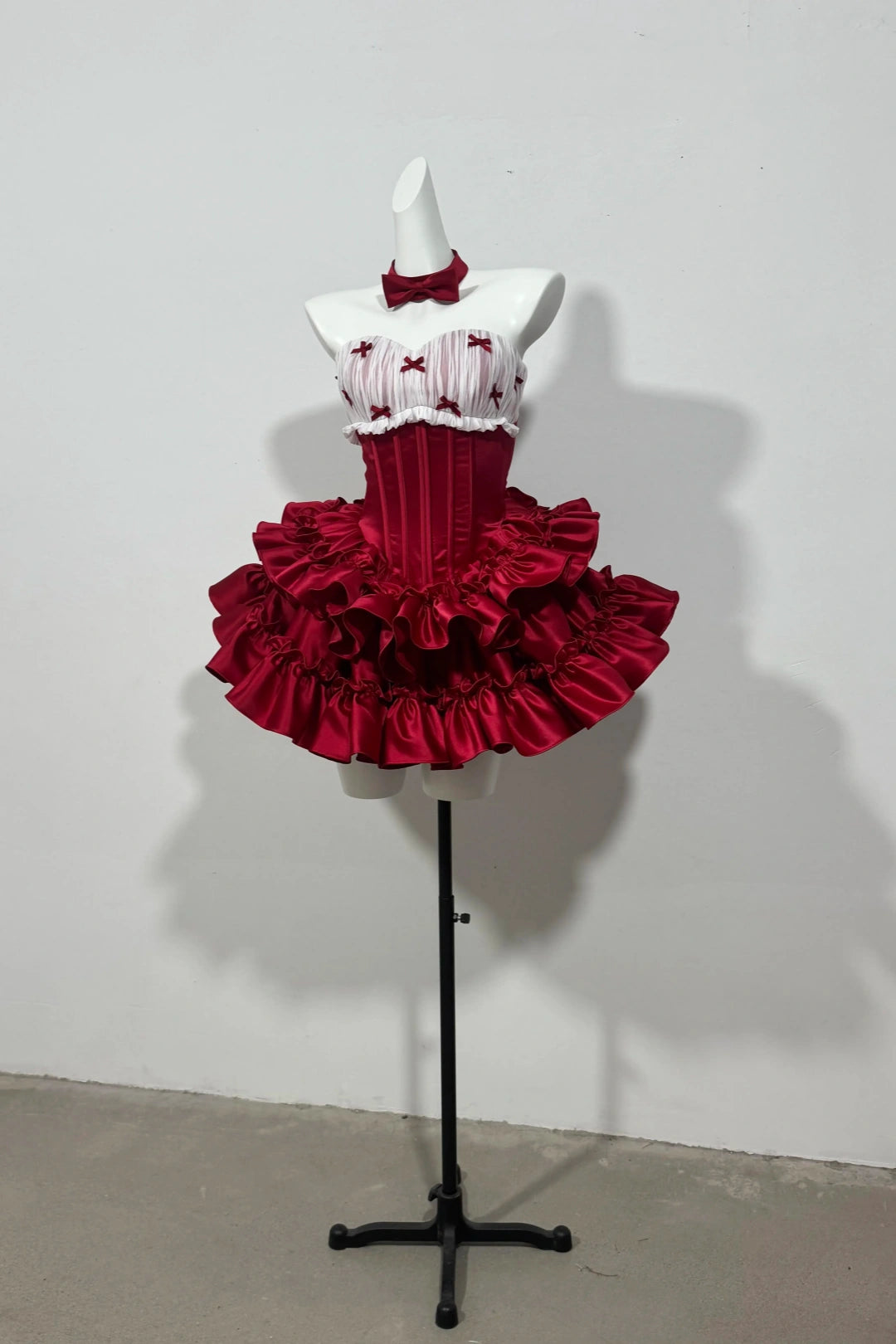 Strapless Ruffled Satin Mini Homecoming Dress With Tiny Bows F0312