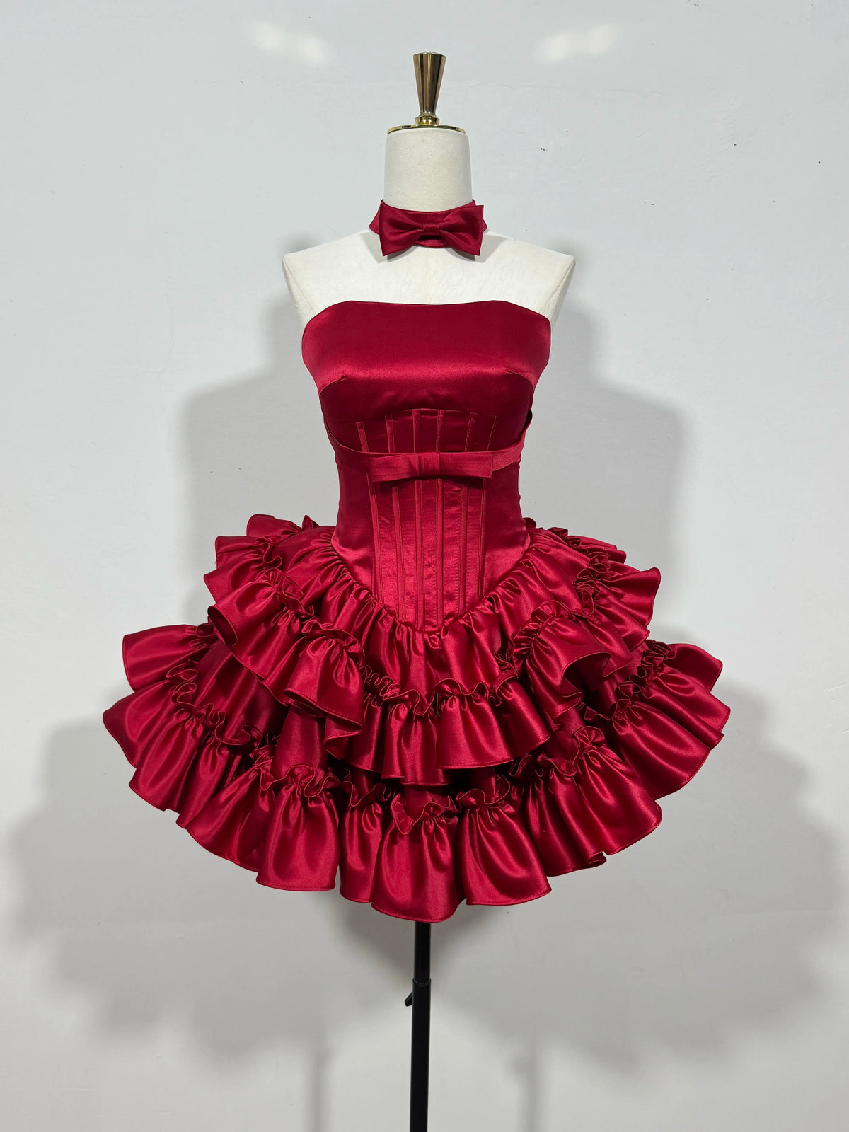 Strapless Satin Ruffled Mini Homecoming Dress With Waist Bow F0313