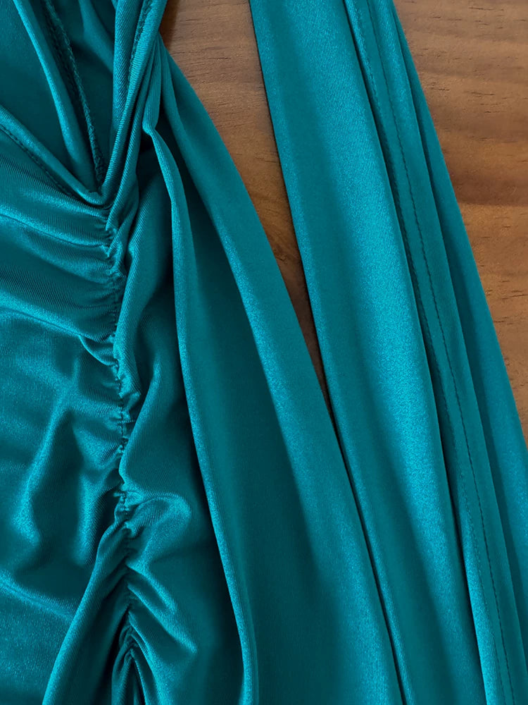Teal One Shoulder Mermaid Long Evening Dress F0494