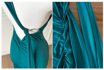 Teal One Shoulder Mermaid Long Evening Dress F0494