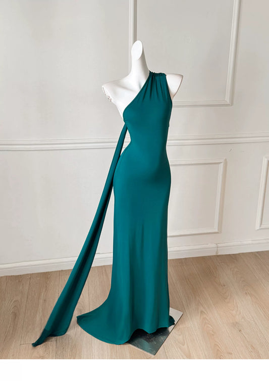 Teal One Shoulder Mermaid Long Evening Dress F0494
