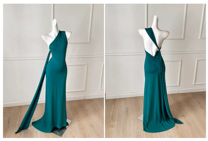 Teal One Shoulder Mermaid Long Evening Dress F0494