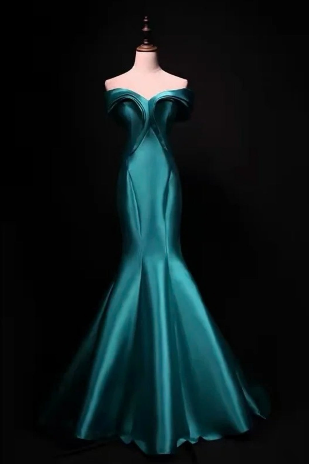 Teal Satin Off Shoulder Mermaid Long Evening Dress F0521