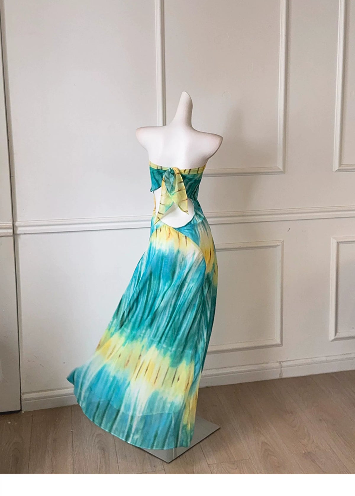 Tie Dye Halter Backless Vacation Beach Maxi Dress F0490