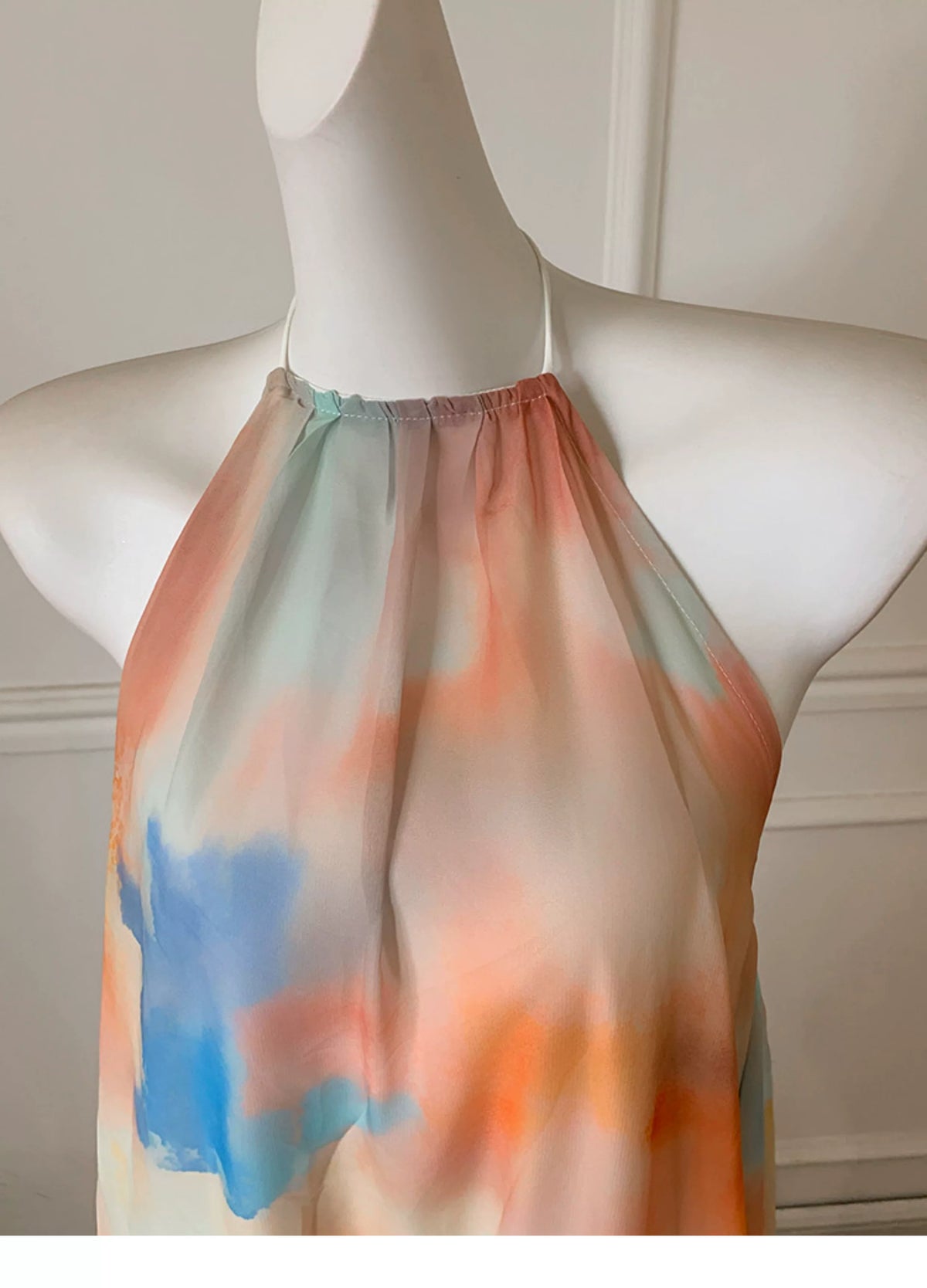 Watercolor Halter Open Back Flowy Maxi Formal Dress F0469