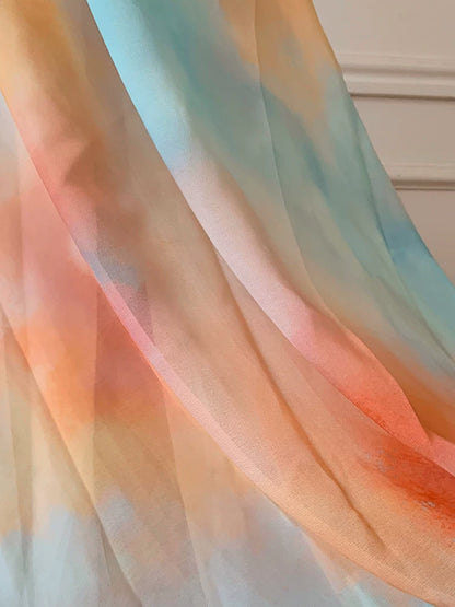 Watercolor Halter Open Back Flowy Maxi Formal Dress F0469