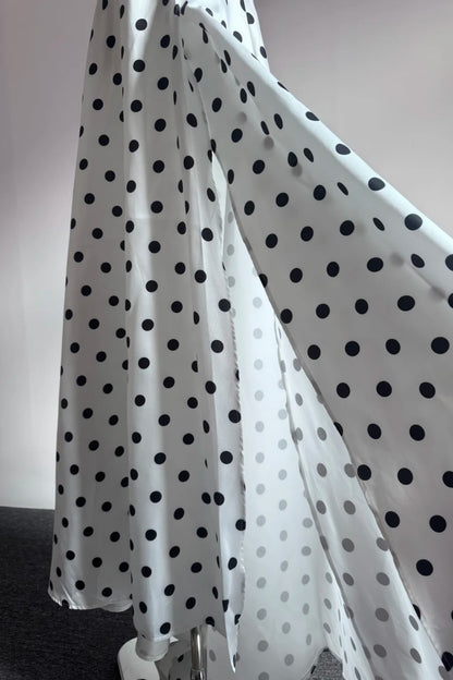White Black Polka Dot Strapless Cutout Evening Dress With Bows F0527