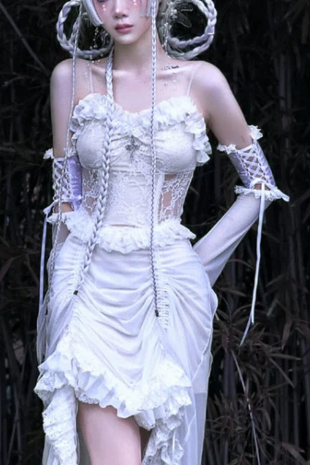 White Gothic Fairy Irregular Halloween Party Dress F0497
