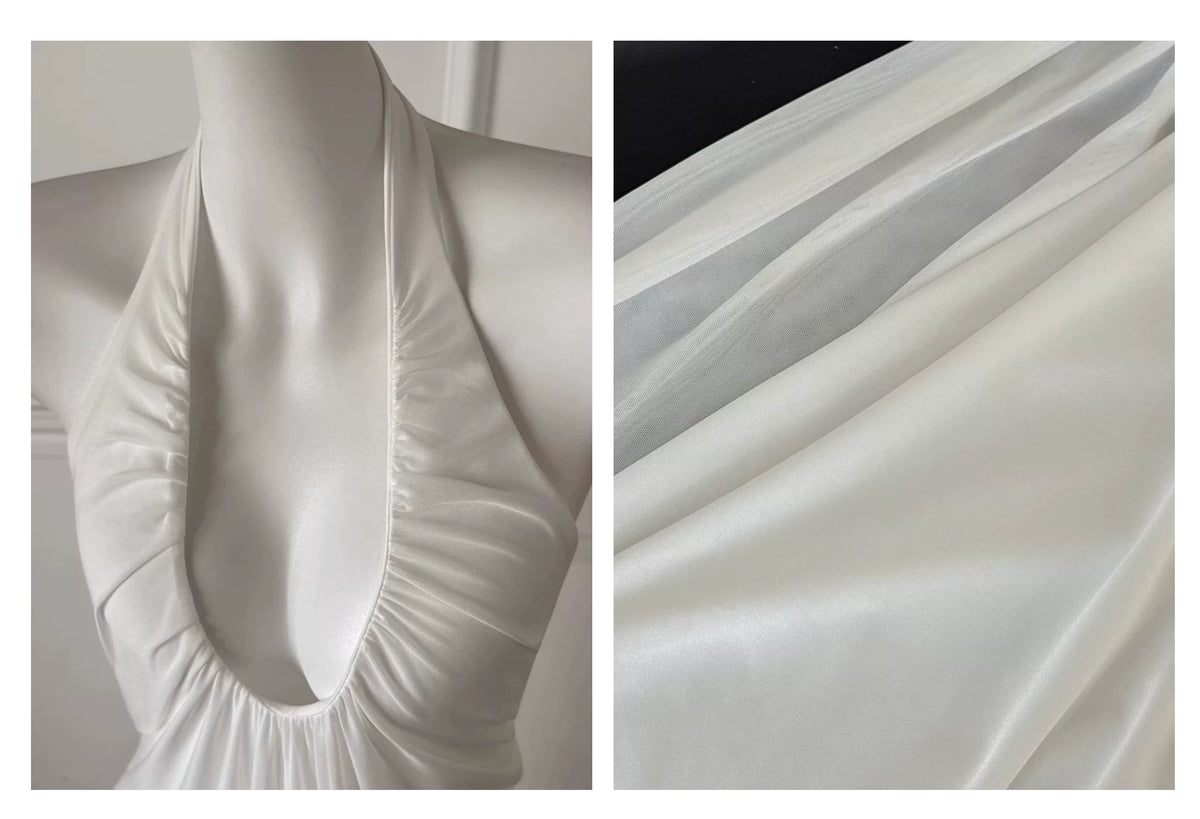 White Halter Deep V Backless Maxi Dress, Formal Evening Dress F0484