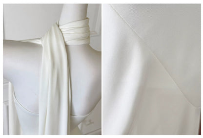 White Strapless Mermaid Evening Gown With Detachable Cape F0466