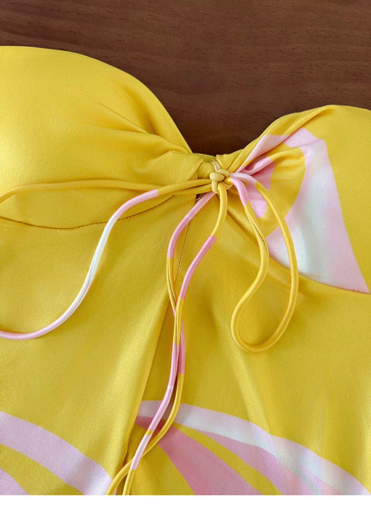 Yellow Pink Floral Strapless Vacation Beach Maxi Dress F0491